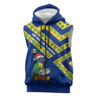 Saint Vincent and the Grenadines Christmas Sleeveless Zip Hoodie with Parrot Playing Steelpan and Tropical Pattern Design - Wonder Print Shop