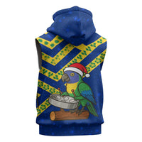 Saint Vincent and the Grenadines Christmas Sleeveless Zip Hoodie with Parrot Playing Steelpan and Tropical Pattern Design - Wonder Print Shop