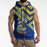 Saint Vincent and the Grenadines Christmas Sleeveless Zip Hoodie with Parrot Playing Steelpan and Tropical Pattern Design - Wonder Print Shop