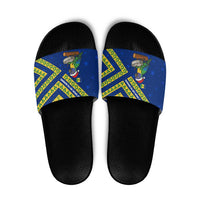 Saint Vincent and the Grenadines Christmas Slide Sandals with Parrot Playing Steelpan and Tropical Pattern Design - Wonder Print Shop