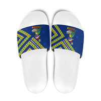 Saint Vincent and the Grenadines Christmas Slide Sandals with Parrot Playing Steelpan and Tropical Pattern Design - Wonder Print Shop
