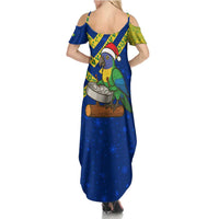Saint Vincent and the Grenadines Christmas Summer Maxi Dress with Parrot Playing Steelpan and Tropical Pattern Design - Wonder Print Shop