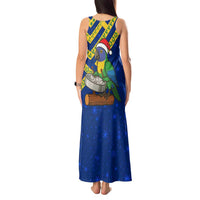 Saint Vincent and the Grenadines Christmas Tank Maxi Dress with Parrot Playing Steelpan and Tropical Pattern Design - Wonder Print Shop