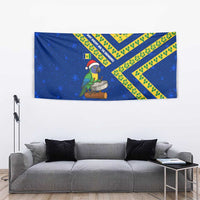 Saint Vincent and the Grenadines Christmas Tapestry with Parrot Playing Steelpan and Tropical Pattern Design - Wonder Print Shop
