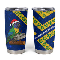 Saint Vincent and the Grenadines Christmas Tumbler Cup with Parrot Playing Steelpan and Tropical Pattern Design - Wonder Print Shop