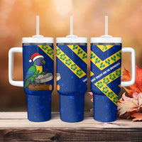 Saint Vincent and the Grenadines Christmas Tumbler With Handle with Parrot Playing Steelpan and Tropical Pattern Design - Wonder Print Shop