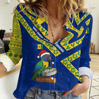 Saint Vincent and the Grenadines Christmas Women Casual Shirt with Parrot Playing Steelpan and Tropical Pattern Design - Wonder Print Shop