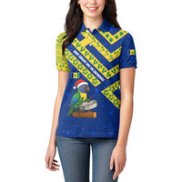 Saint Vincent and the Grenadines Christmas Women Polo Shirt with Parrot Playing Steelpan and Tropical Pattern Design - Wonder Print Shop