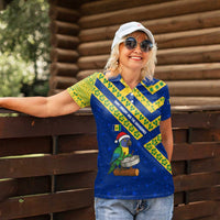 Saint Vincent and the Grenadines Christmas Women Polo Shirt with Parrot Playing Steelpan and Tropical Pattern Design - Wonder Print Shop