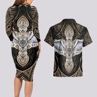 Polynesian Hawaii Tattoo Couples Matching Long Sleeve Bodycon Dress and Hawaiian Shirt - Wonder Print Shop