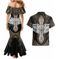 Polynesian Hawaii Tattoo Couples Matching Mermaid Dress and Hawaiian Shirt - Wonder Print Shop