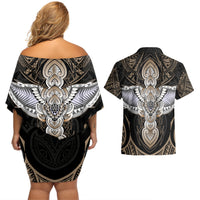 Polynesian Hawaii Tattoo Couples Matching Off Shoulder Short Dress and Hawaiian Shirt - Wonder Print Shop