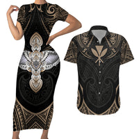 Polynesian Hawaii Tattoo Couples Matching Short Sleeve Bodycon Dress and Hawaiian Shirt - Wonder Print Shop
