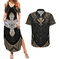 Polynesian Hawaii Tattoo Couples Matching Summer Maxi Dress and Hawaiian Shirt - Wonder Print Shop