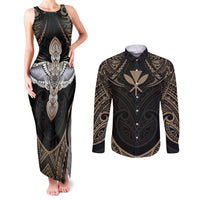 Polynesian Hawaii Tattoo Couples Matching Tank Maxi Dress and Long Sleeve Button Shirts - Wonder Print Shop