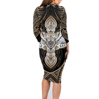 Polynesian Hawaii Tattoo Family Matching Long Sleeve Bodycon Dress and Hawaiian Shirt - Wonder Print Shop