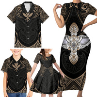 Polynesian Hawaii Tattoo Family Matching Short Sleeve Bodycon Dress and Hawaiian Shirt - Wonder Print Shop