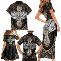 Polynesian Hawaii Tattoo Family Matching Short Sleeve Bodycon Dress and Hawaiian Shirt - Wonder Print Shop