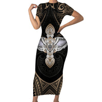 Polynesian Hawaii Tattoo Short Sleeve Bodycon Dress - Wonder Print Shop