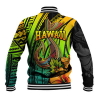Hawaii Baseball Jacket Polynesian Fish Hook and Hibiscus Flowers with Gradient Pattern - Wonder Print Shop
