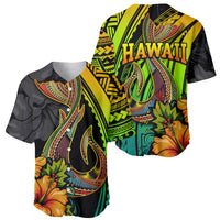Hawaii Baseball Jersey Polynesian Fish Hook and Hibiscus Flowers with Gradient Pattern - Wonder Print Shop