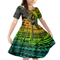 Hawaii Family Matching Mermaid Dress and Hawaiian Shirt Polynesian Fish Hook and Hibiscus Flowers with Gradient Pattern - Wonder Print Shop
