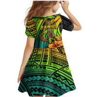 Hawaii Family Matching Mermaid Dress and Hawaiian Shirt Polynesian Fish Hook and Hibiscus Flowers with Gradient Pattern - Wonder Print Shop