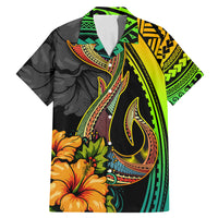 Hawaii Family Matching Mermaid Dress and Hawaiian Shirt Polynesian Fish Hook and Hibiscus Flowers with Gradient Pattern - Wonder Print Shop