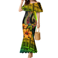 Hawaii Family Matching Mermaid Dress and Hawaiian Shirt Polynesian Fish Hook and Hibiscus Flowers with Gradient Pattern - Wonder Print Shop