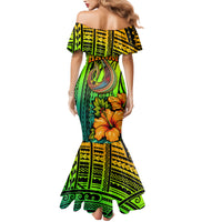 Hawaii Family Matching Mermaid Dress and Hawaiian Shirt Polynesian Fish Hook and Hibiscus Flowers with Gradient Pattern - Wonder Print Shop