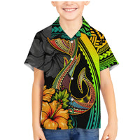 Hawaii Family Matching Mermaid Dress and Hawaiian Shirt Polynesian Fish Hook and Hibiscus Flowers with Gradient Pattern - Wonder Print Shop