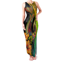 Hawaii Family Matching Tank Maxi Dress and Hawaiian Shirt Polynesian Fish Hook and Hibiscus Flowers with Gradient Pattern - Wonder Print Shop