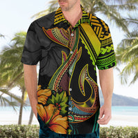 Hawaii Hawaiian Shirt Polynesian Fish Hook and Hibiscus Flowers with Gradient Pattern - Wonder Print Shop