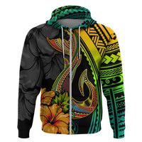 Hawaii Hoodie Polynesian Fish Hook and Hibiscus Flowers with Gradient Pattern - Wonder Print Shop