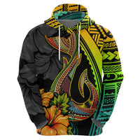 Hawaii Hoodie Polynesian Fish Hook and Hibiscus Flowers with Gradient Pattern - Wonder Print Shop