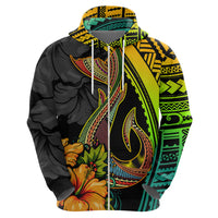Hawaii Hoodie Polynesian Fish Hook and Hibiscus Flowers with Gradient Pattern - Wonder Print Shop