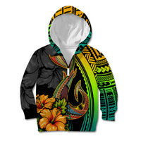 Hawaii Kid Hoodie Polynesian Fish Hook and Hibiscus Flowers with Gradient Pattern - Wonder Print Shop