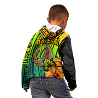 Hawaii Kid Hoodie Polynesian Fish Hook and Hibiscus Flowers with Gradient Pattern - Wonder Print Shop