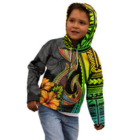Hawaii Kid Hoodie Polynesian Fish Hook and Hibiscus Flowers with Gradient Pattern - Wonder Print Shop