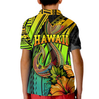 Hawaii Kid Polo Shirt Polynesian Fish Hook and Hibiscus Flowers with Gradient Pattern - Wonder Print Shop