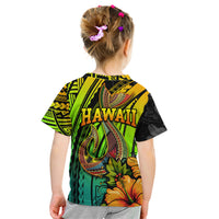 Hawaii Kid T Shirt Polynesian Fish Hook and Hibiscus Flowers with Gradient Pattern - Wonder Print Shop