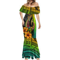 Hawaii Mermaid Dress Polynesian Fish Hook and Hibiscus Flowers with Gradient Pattern - Wonder Print Shop