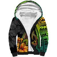 Hawaii Sherpa Hoodie Polynesian Fish Hook and Hibiscus Flowers with Gradient Pattern - Wonder Print Shop