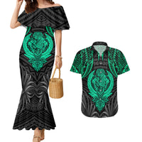 Polynesian Couples Matching Mermaid Dress and Hawaiian Shirt Abstract Tiki - Wonder Print Shop