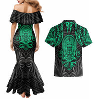 Polynesian Couples Matching Mermaid Dress and Hawaiian Shirt Abstract Tiki - Wonder Print Shop
