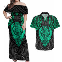 Polynesian Couples Matching Off Shoulder Maxi Dress and Hawaiian Shirt Abstract Tiki - Wonder Print Shop