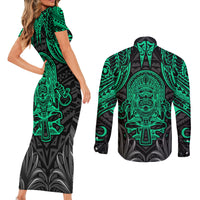 Polynesian Couples Matching Short Sleeve Bodycon Dress and Long Sleeve Button Shirts Abstract Tiki - Wonder Print Shop
