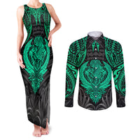 Polynesian Couples Matching Tank Maxi Dress and Long Sleeve Button Shirts Abstract Tiki - Wonder Print Shop