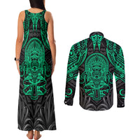 Polynesian Couples Matching Tank Maxi Dress and Long Sleeve Button Shirts Abstract Tiki - Wonder Print Shop