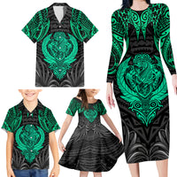 Polynesian Family Matching Long Sleeve Bodycon Dress and Hawaiian Shirt Abstract Tiki - Wonder Print Shop